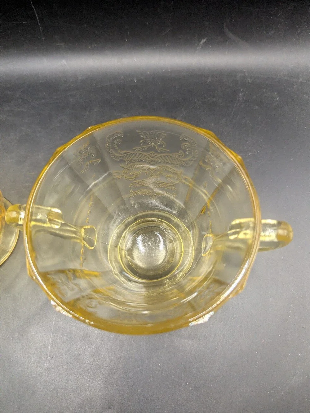 Vintage Federal Glass Madrid Pattern Yellow Depression Glass Creamer And Sugar